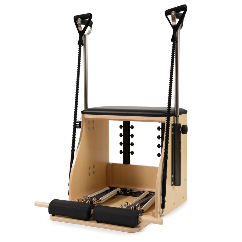 Elina Pilates Wood Combo Chair in black, with long spring tubes