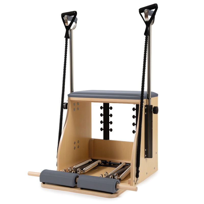 Elina Pilates Wood Combo Chair in grey, with long spring tubes