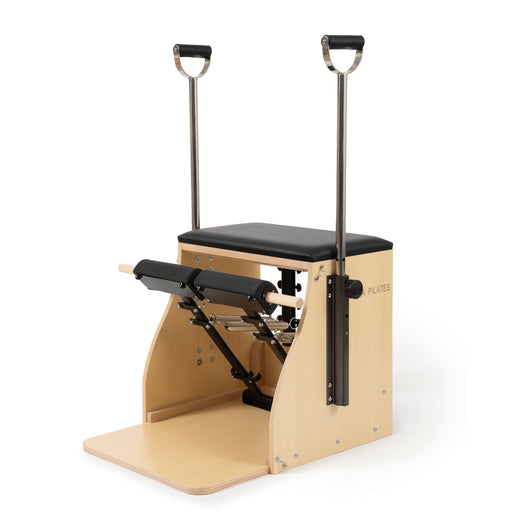 Elina Pilates Wood Combo Chair in black, with handles, studio view