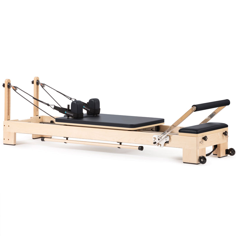Elina Pilates Lignum Reformer in black, angled studio view